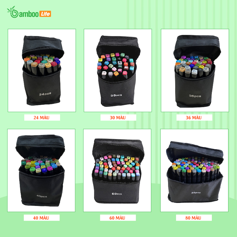 Sale sale Màu nước, bút màu lông Bamboo Life chính hãng màu da, màu marker 2 đầu vẽ tranh