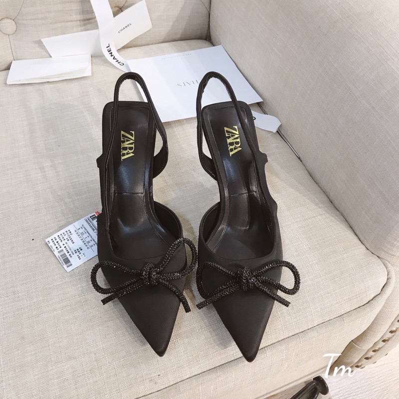 Sandal cao gót nữ chất lụa nơ đá khoét eo gót 8cm