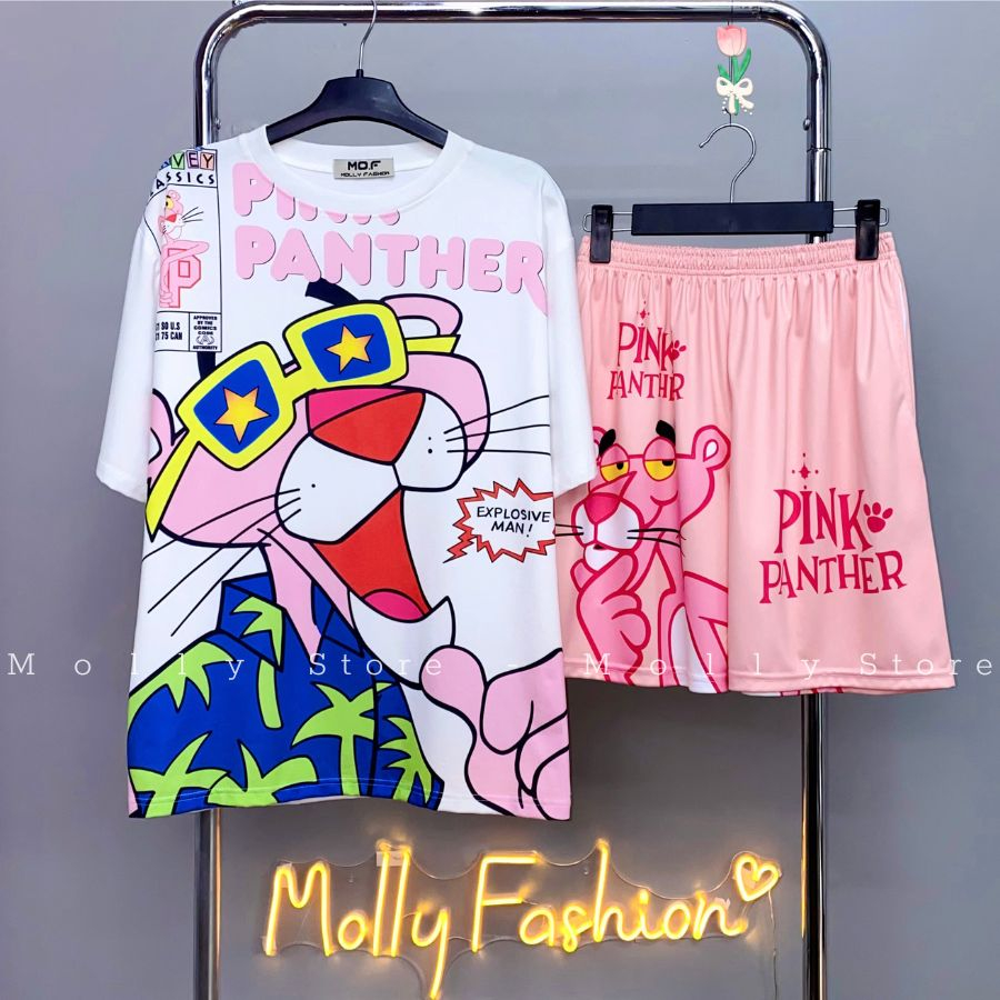Set đồ bộ hoạt hình ❤️ Bộ mặc nhà Cartoon BÁO HỒNG form rộng Unisex nam nữ Molly Store