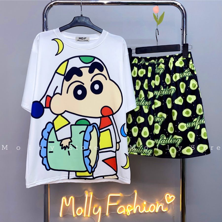 Set đồ bộ hoạt hình ❤️ Bộ mặc nhà Cartoon SHIN ĐỒ NGỦ form rộng Unisex nam nữ Molly Store