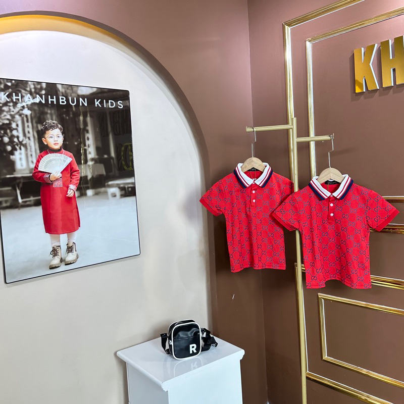 Áo polo đỏ có cổ KhanhBun poly cá sấu loại đẹp thoáng mát, thấm hút mồ hôi diện đi chơi cho bé size từ 10kg đến 40kg