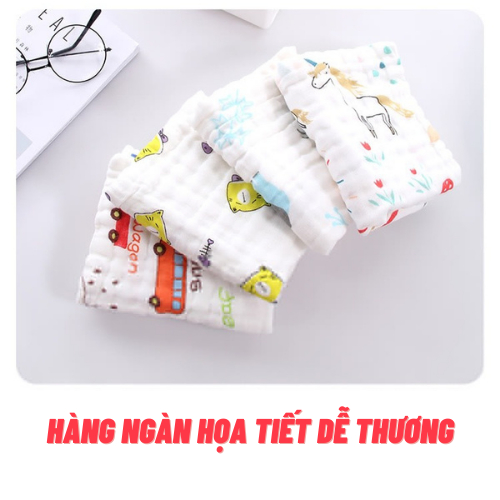 Khăn Xô Nhăn 6 lớp 100% Cotton Siêu Mềm, Khăn Rửa Mặt Cho Bé Hàng Cao Cấp Kích Thước 30x30 cm