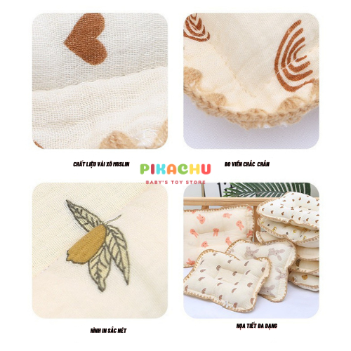 Gối Xô Sơ Sinh  Gối Lõm Chống Méo Đầu Xô Muslin Ruột Bông Tự Nhiên Cho Bé Sơ Sinh Siêu Mềm, Thấm Hút Mồ Hôi Tốt