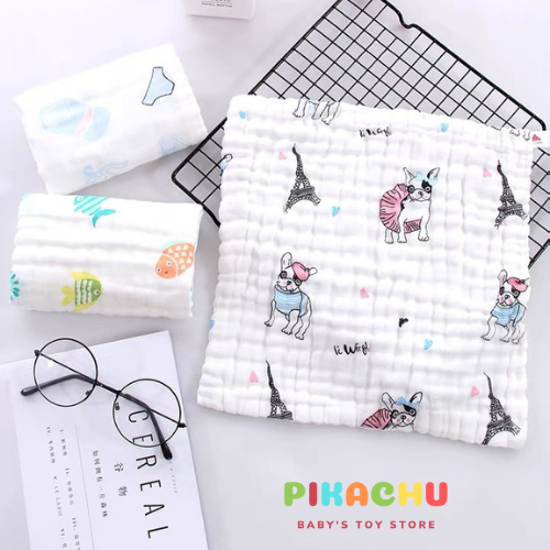 Khăn Xô Nhăn 6 lớp 100% Cotton Siêu Mềm, Khăn Rửa Mặt Cho Bé Hàng Cao Cấp Kích Thước 30x30 cm