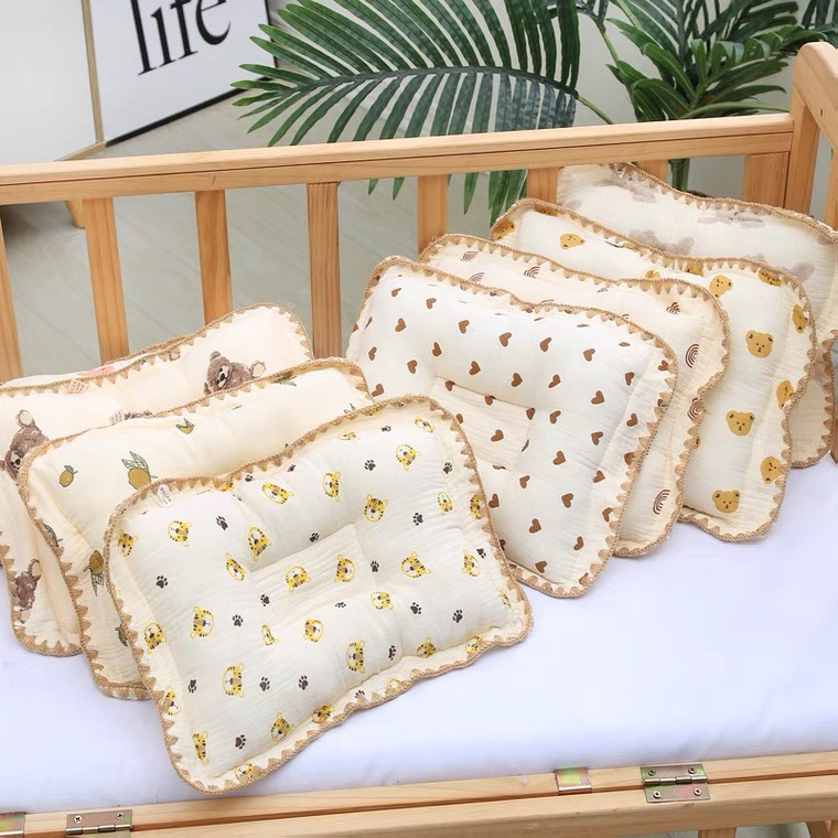 Gối Xô Sơ Sinh  Gối Lõm Chống Méo Đầu Xô Muslin Ruột Bông Tự Nhiên Cho Bé Sơ Sinh Siêu Mềm, Thấm Hút Mồ Hôi Tốt