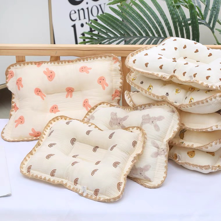 Gối Xô Sơ Sinh  Gối Lõm Chống Méo Đầu Xô Muslin Ruột Bông Tự Nhiên Cho Bé Sơ Sinh Siêu Mềm, Thấm Hút Mồ Hôi Tốt