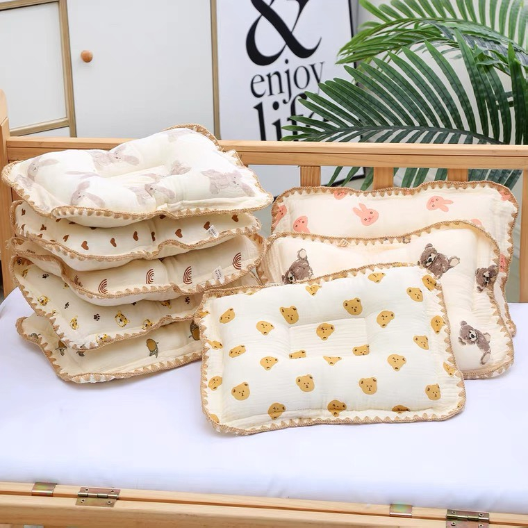 Gối Xô Sơ Sinh  Gối Lõm Chống Méo Đầu Xô Muslin Ruột Bông Tự Nhiên Cho Bé Sơ Sinh Siêu Mềm, Thấm Hút Mồ Hôi Tốt