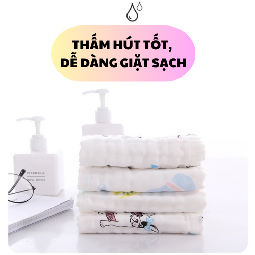 Khăn Xô Nhăn 6 lớp 100% Cotton Siêu Mềm, Khăn Rửa Mặt Cho Bé Hàng Cao Cấp Kích Thước 30x30 cm