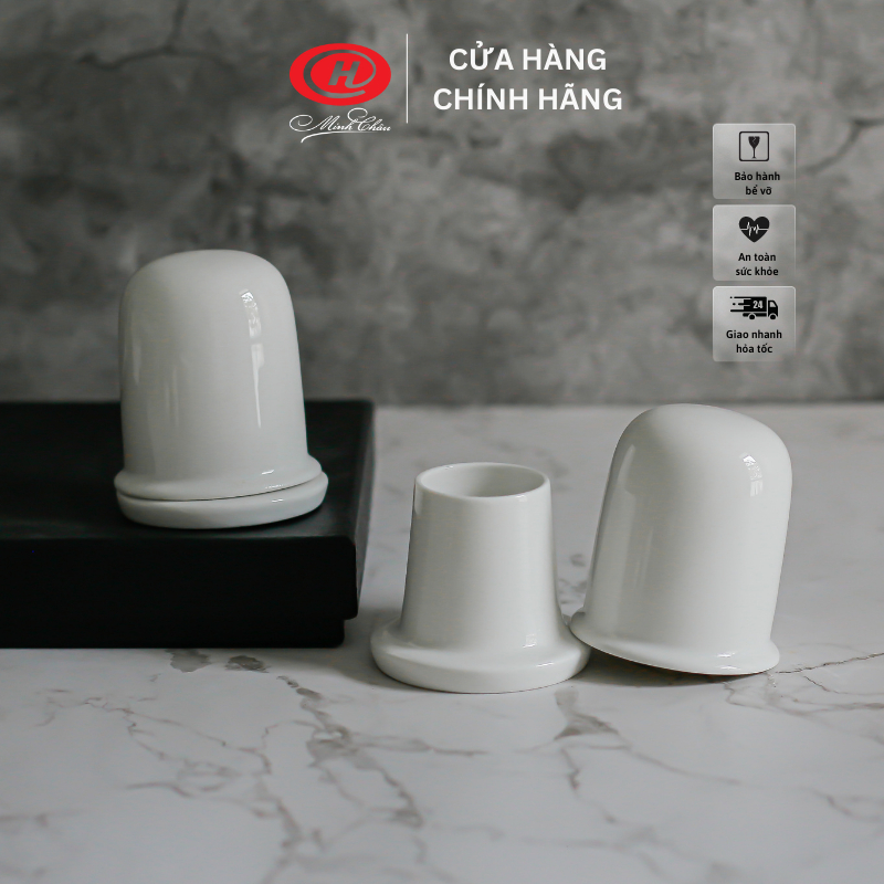Lọ tăm sứ Minh Châu trắng trơn - M03