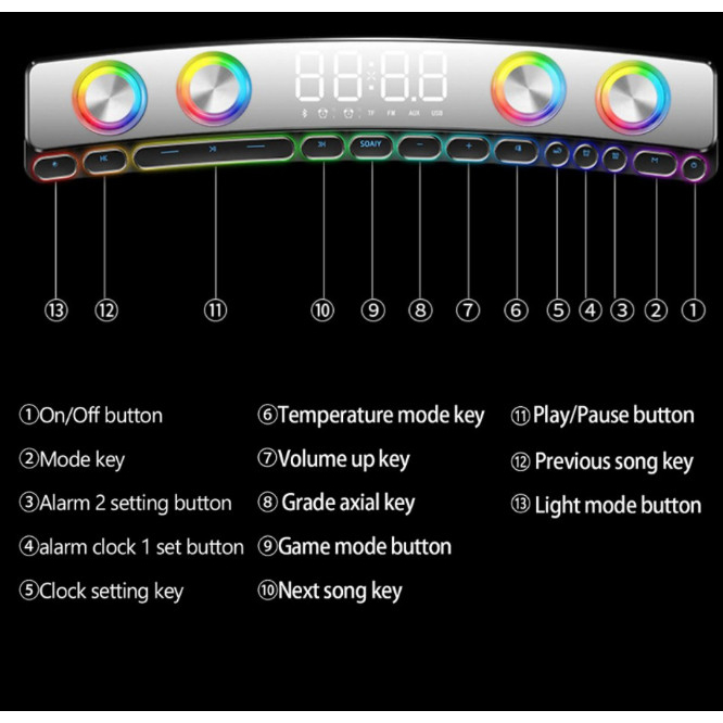 Loa Soundbar Bluetooth LED RGB Martian E-Sport Game Thủ full option thiết kế mới đẹp mắt