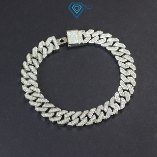 Lắc tay cuban đính full kim cương Moissanite thật xi bạch kim bản 9mm cao cấp, sang trọng LTAM0002 - Trang Sức TNJ