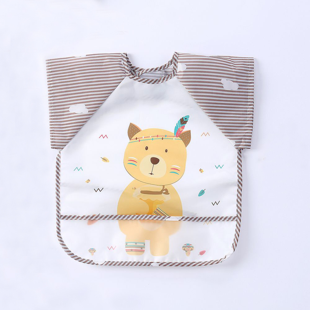 Áo yếm ăn dặm chống thấm nước ngắn tay, có máng hứng thông minh dành cho bé