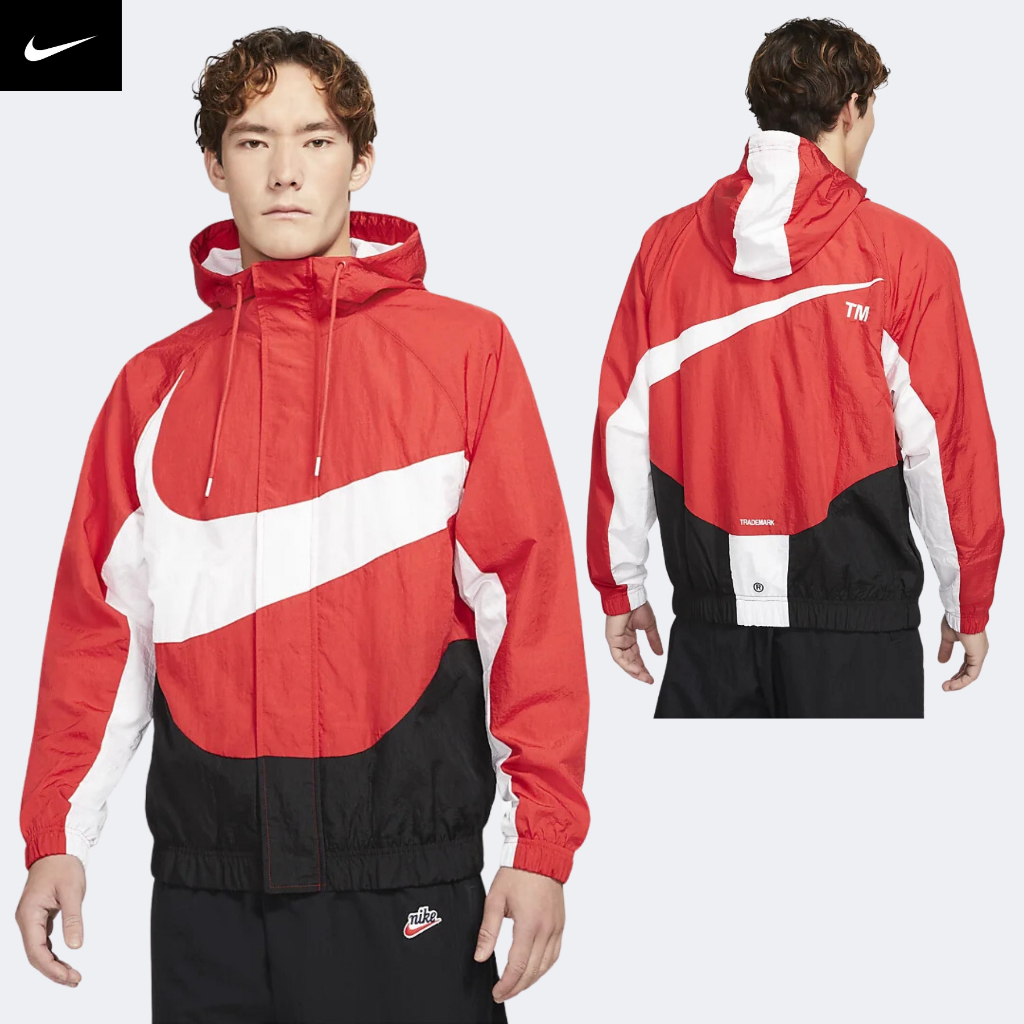 Áo khoác thể thao nam nữ N.ike Sportswear Swoosh Woven Lined Jacket - Đỏ / Đen / Trắng