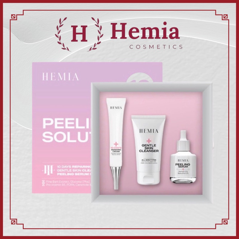 Bộ 3 sản phẩm peel da HEMIA gồm sữa rửa mặt cho da peel, tinh chất tái tạo retinol 0.5%, kem dưỡng phục hồi da