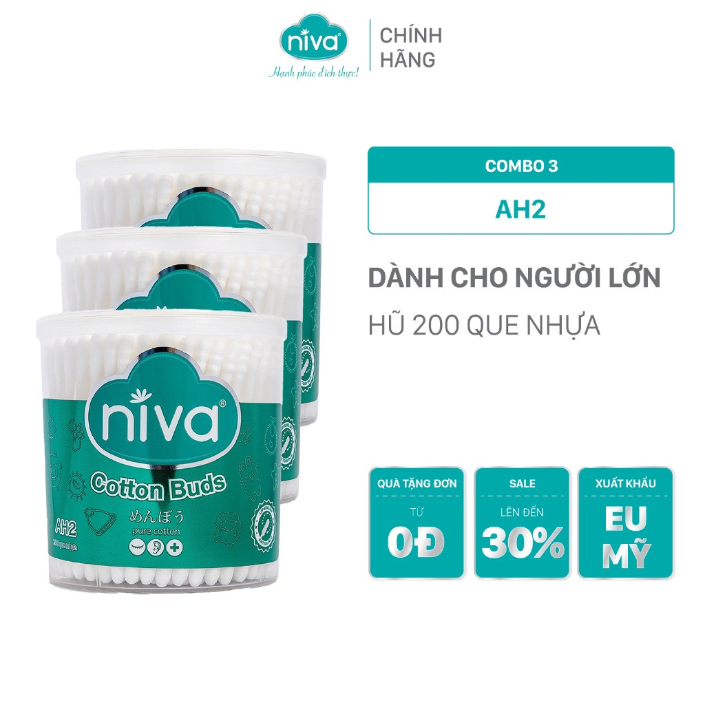 COMBO 3 Tăm Bông NIVA Dành Cho Người Lớn Hũ 200 Que Nhựa AH2