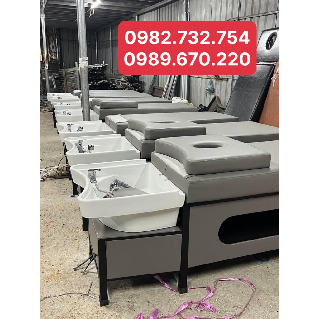 Giường gội cao cấp mẫu bồn tai thỏ chân sắt bọc da, giường gội đầu 2in1, giường spa, màu sắc làm theo yêu cầu