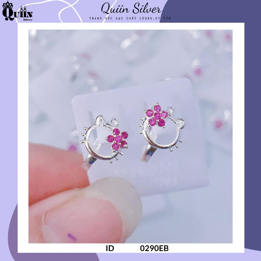 Bông tai/Khuyên tai bạc ta, bạc S925 Quiin - Hình Hello Kitty dành cho bé gái 0290EB