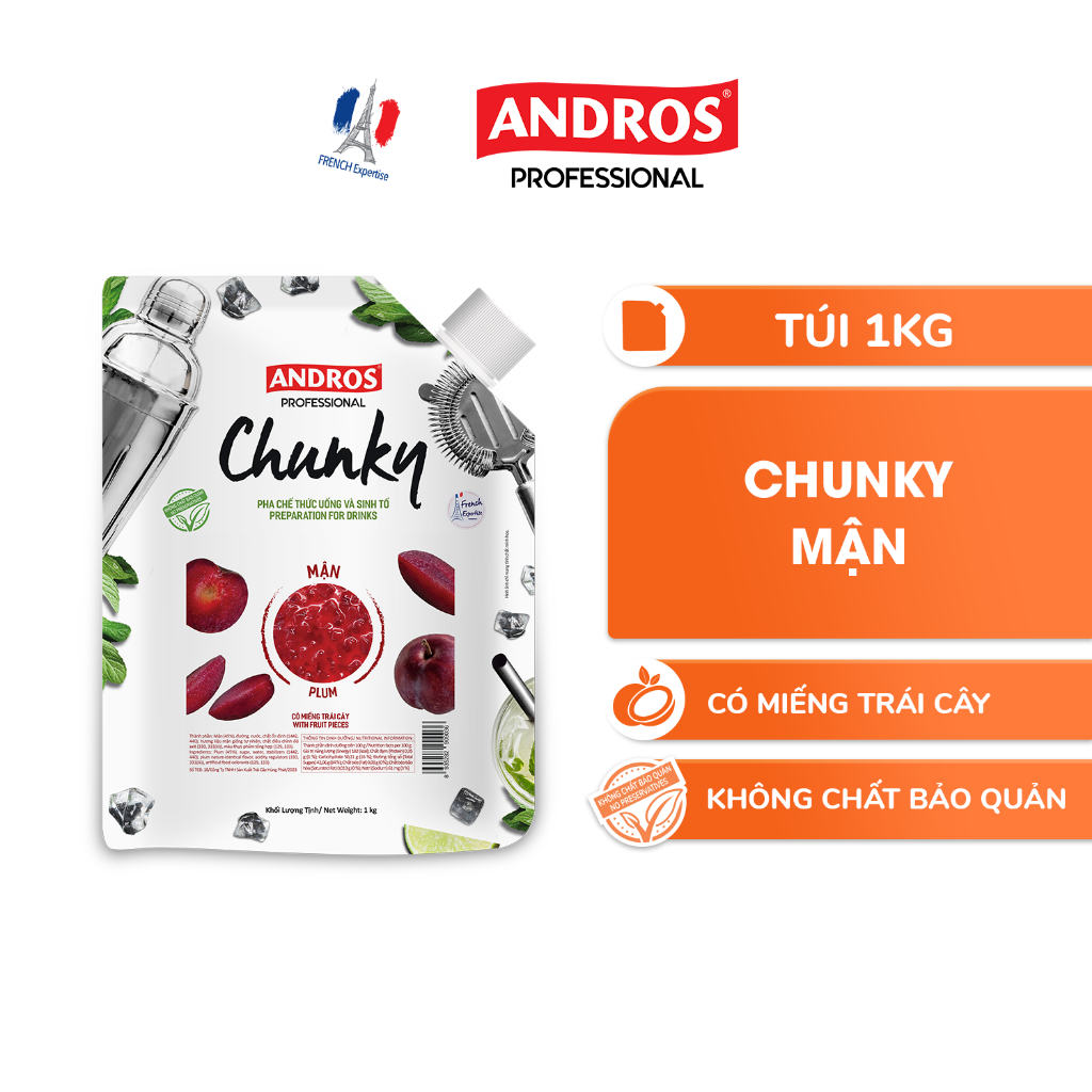 Mứt Trái Cây Pha Chế Mận - Có miếng trái cây thật - ANDROS CHUNKY - 1kg