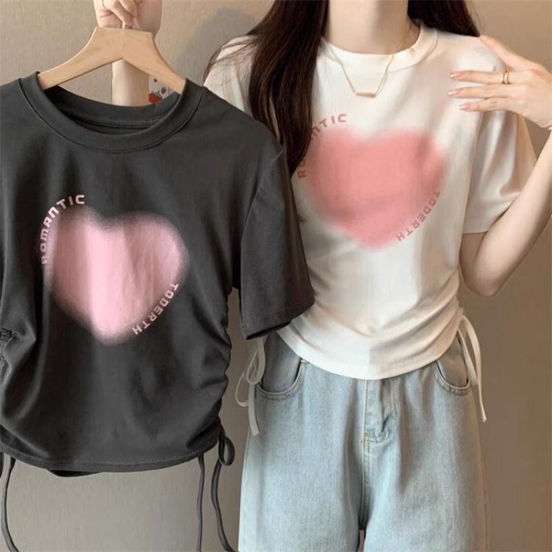 [Mã FATREND125 giảm đến 50k đơn từ 150k] Áo Croptop Rút Dây Hình Trái Tim Romantic