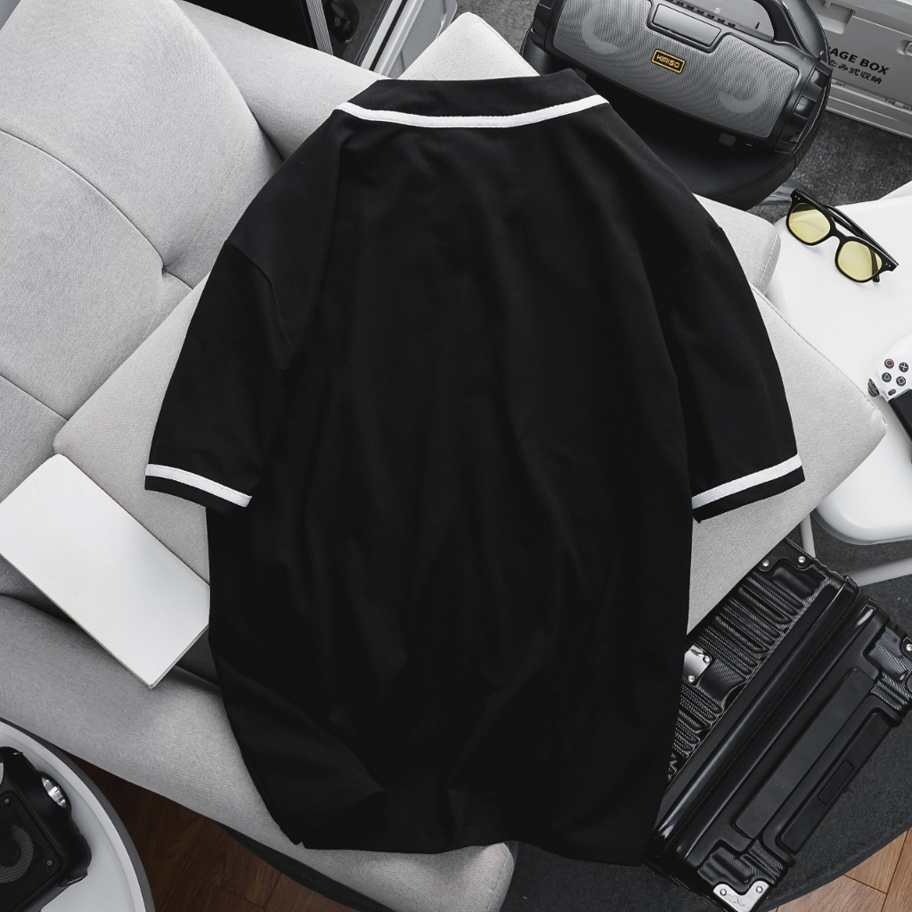 Bigsize nam - Áo thun cài nút phối trắng đen big size cotton 4 chiều form unisex <140kg