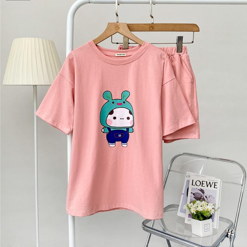 Sét bộ thun nữ Twentyfive áo thun in hình và quần short dáng rộng vải cotton mềm ST2