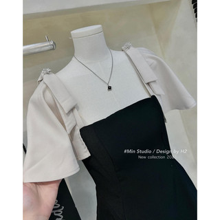 Váy đen phối tay bồng tiểu thư