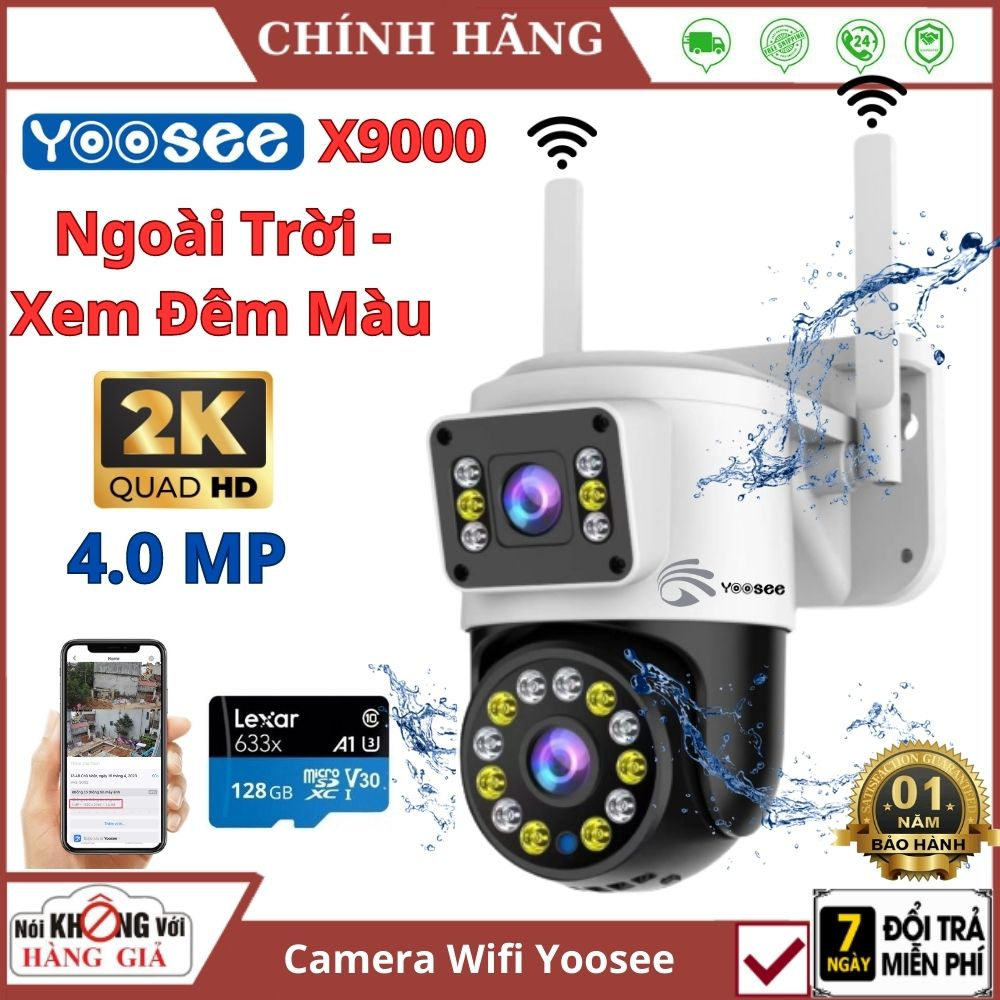 Camera Wifi Yoosee 2 Mắt Ngoài Trời X9000 Độ Phân Giải 4.0MP Góc Rộng Xoay 360 độ Xem Đêm có màu cảnh báo chuyển động