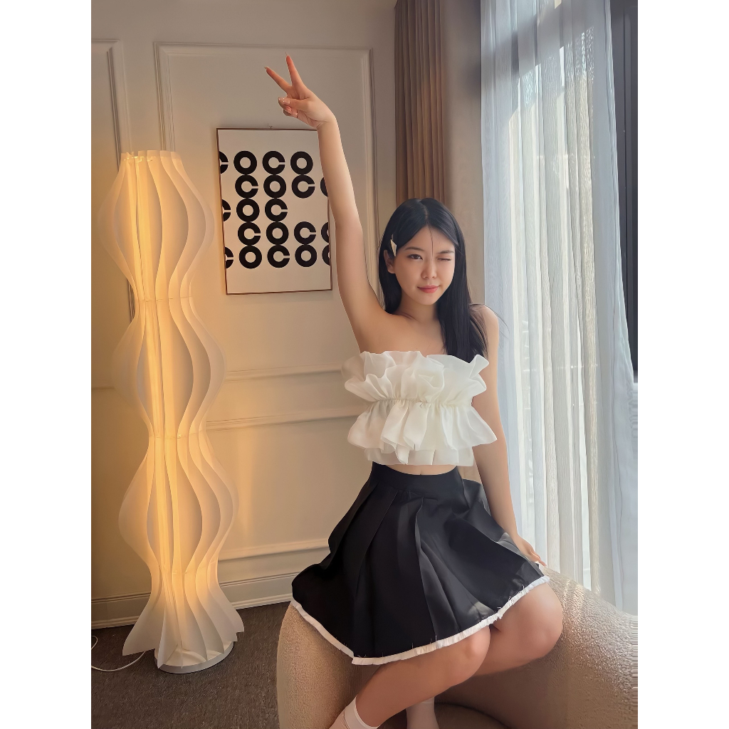 Áo quây xếp nhún 2 tầng voan organza bồng bềnh thiết kế Bonheur Nana Top