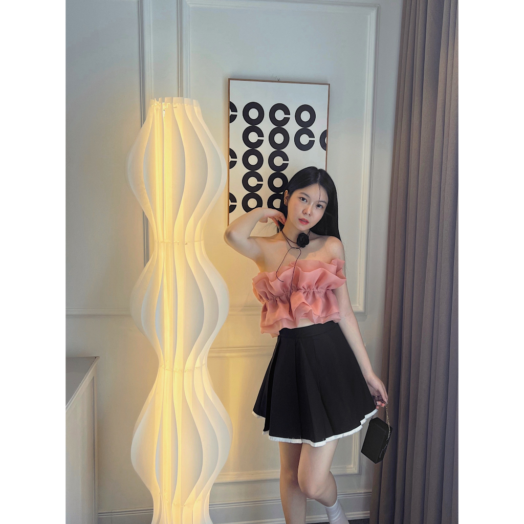 Áo quây xếp nhún 2 tầng voan organza bồng bềnh thiết kế Bonheur Nana Top