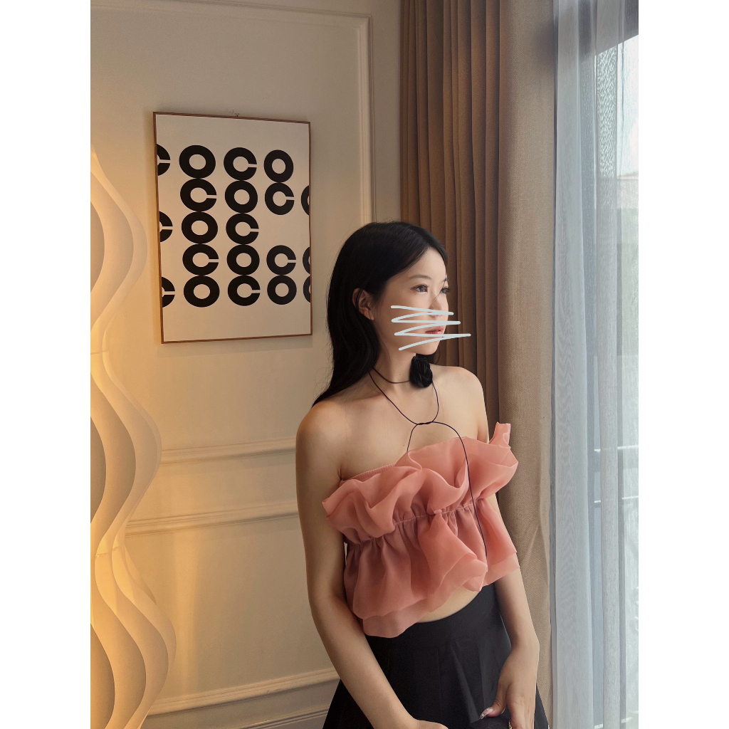 Áo quây xếp nhún 2 tầng voan organza bồng bềnh thiết kế Bonheur Nana Top