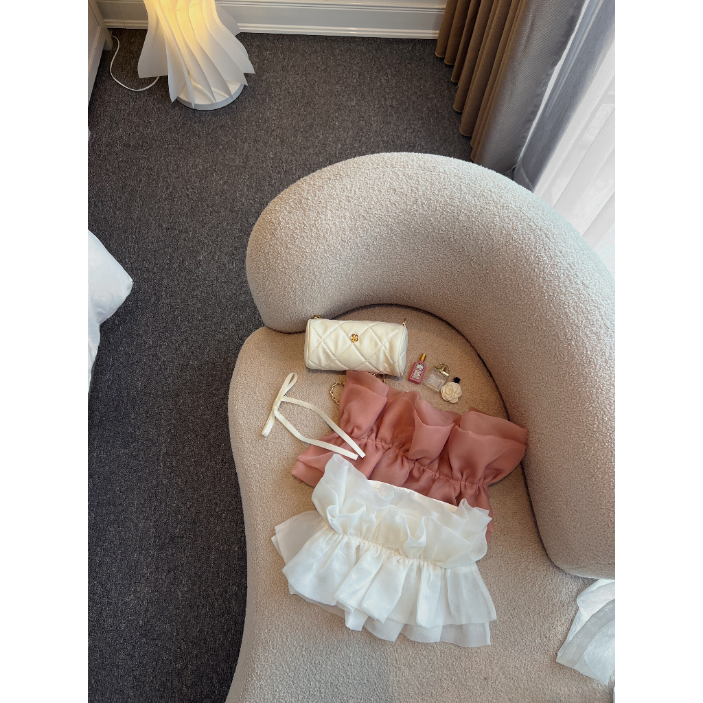 Áo quây xếp nhún 2 tầng voan organza bồng bềnh thiết kế Bonheur Nana Top