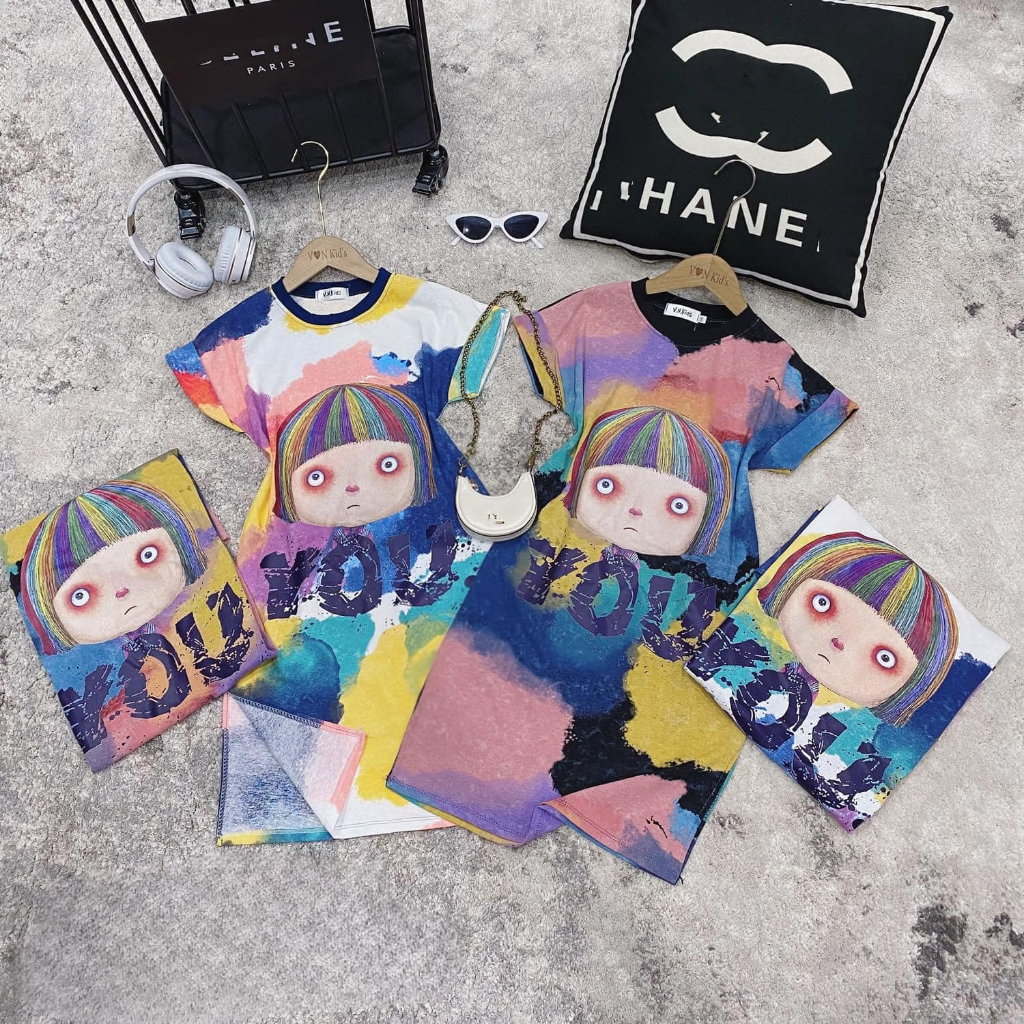 Váy loang xuông in hình cô gái cho bé từ 20-42kg