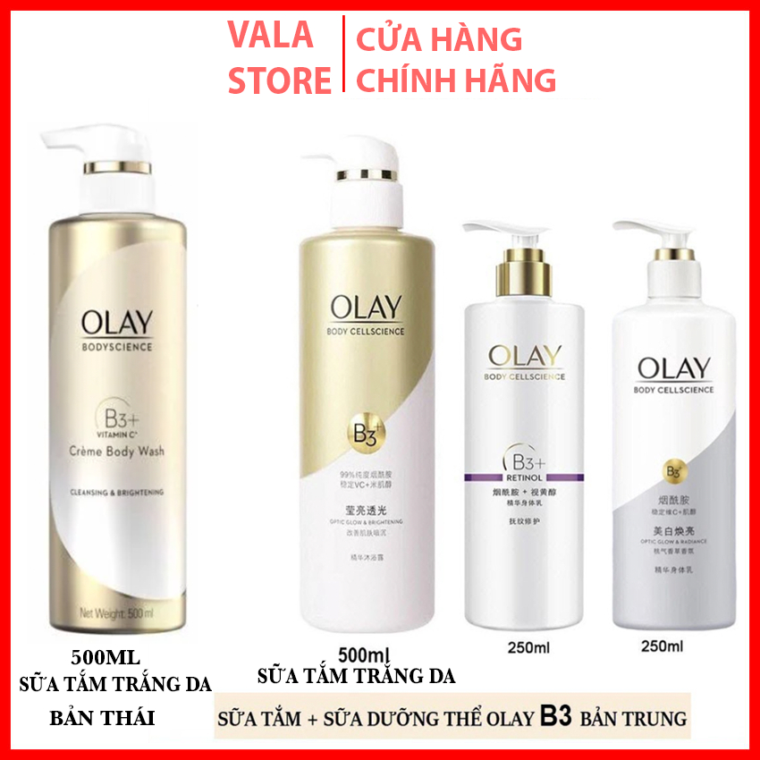 Sữa Tắm Trắng Olay B3 Siêu Trắng Da Retinol/Peptide/Vitamin C dưỡng ẩm, sáng da, giảm lão hóa 500ml
