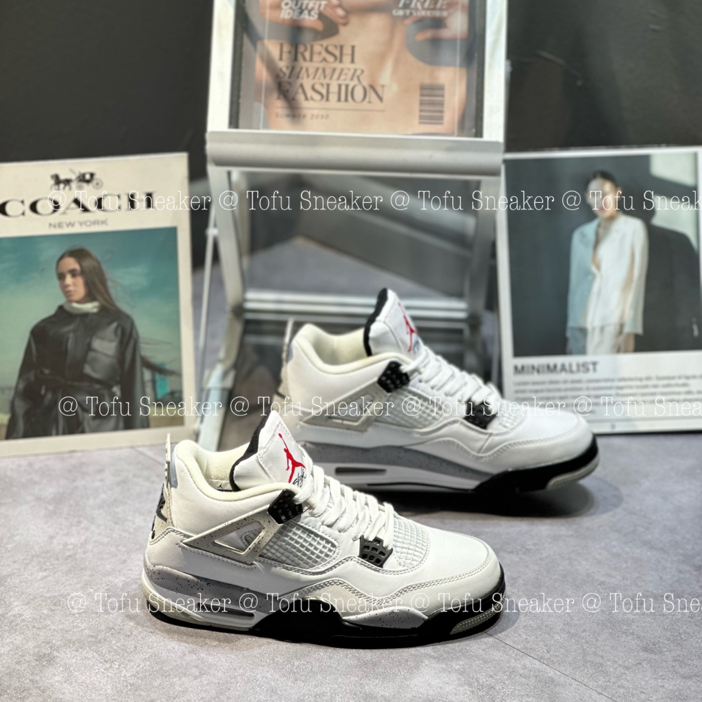 Giày thể thao JD4 Retro White Cement trắng đen, JD4 trắng lưỡi đen.