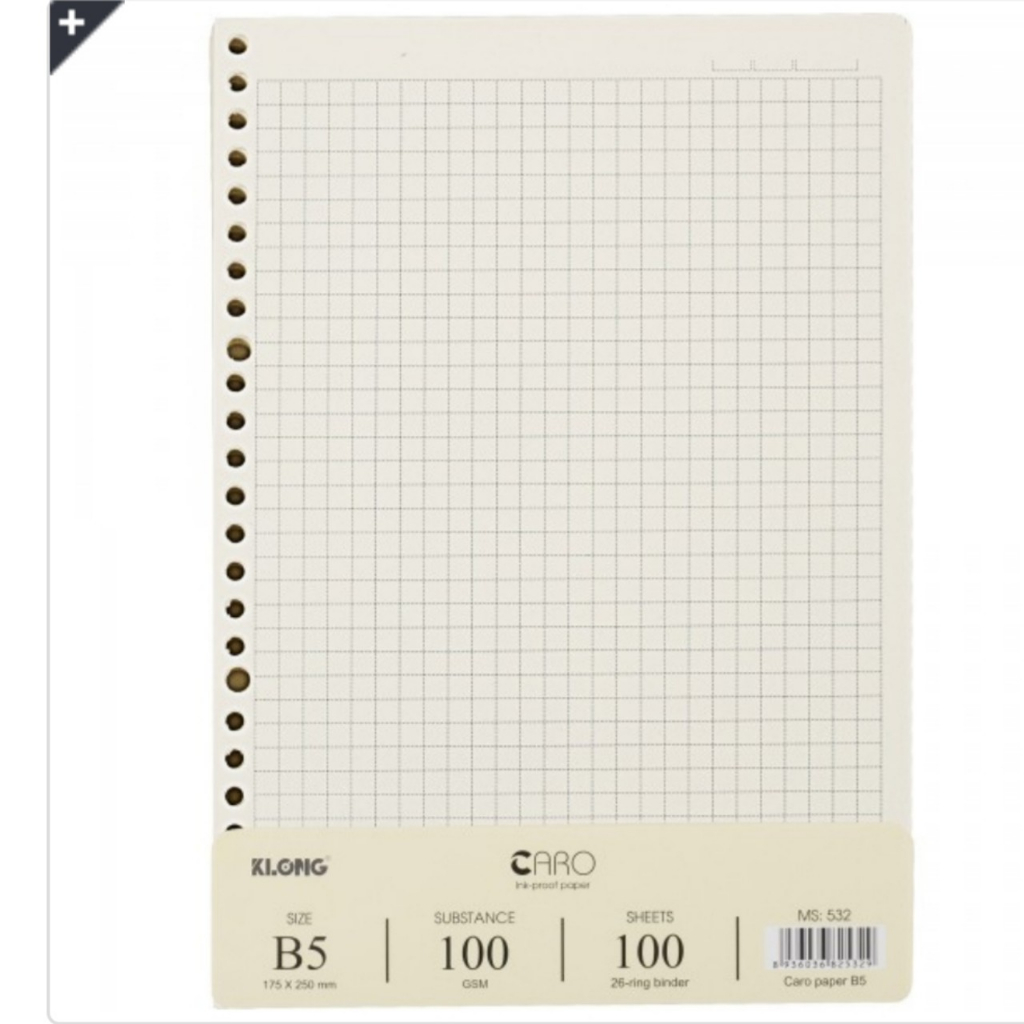 Ruột sổ kẹp còng B5 Caro, Line 26 lỗ định lượng 100g/m2 MS532,533