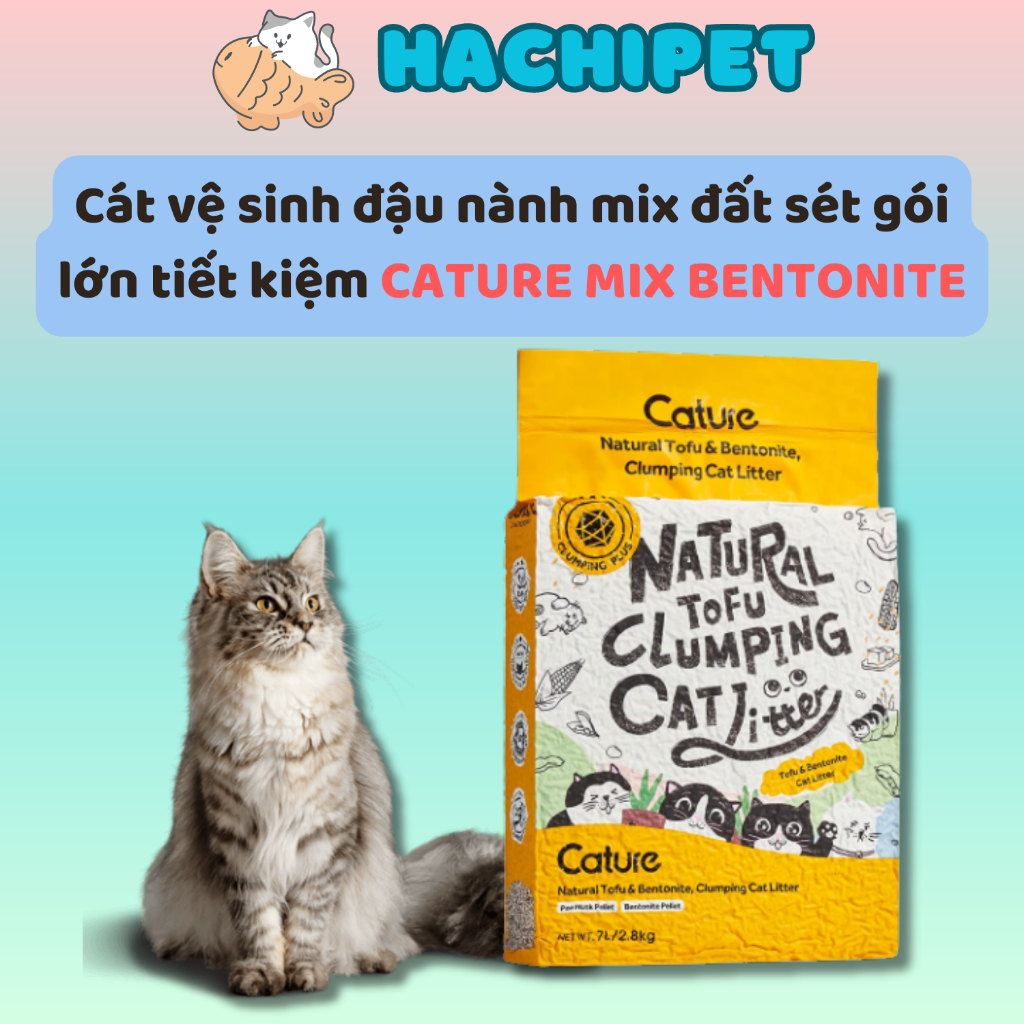 Cát vệ sinh đậu nành mix đất sét tiết kiệm Cature Tofu Mix Bentonite gói 7l xả được bồn cầu