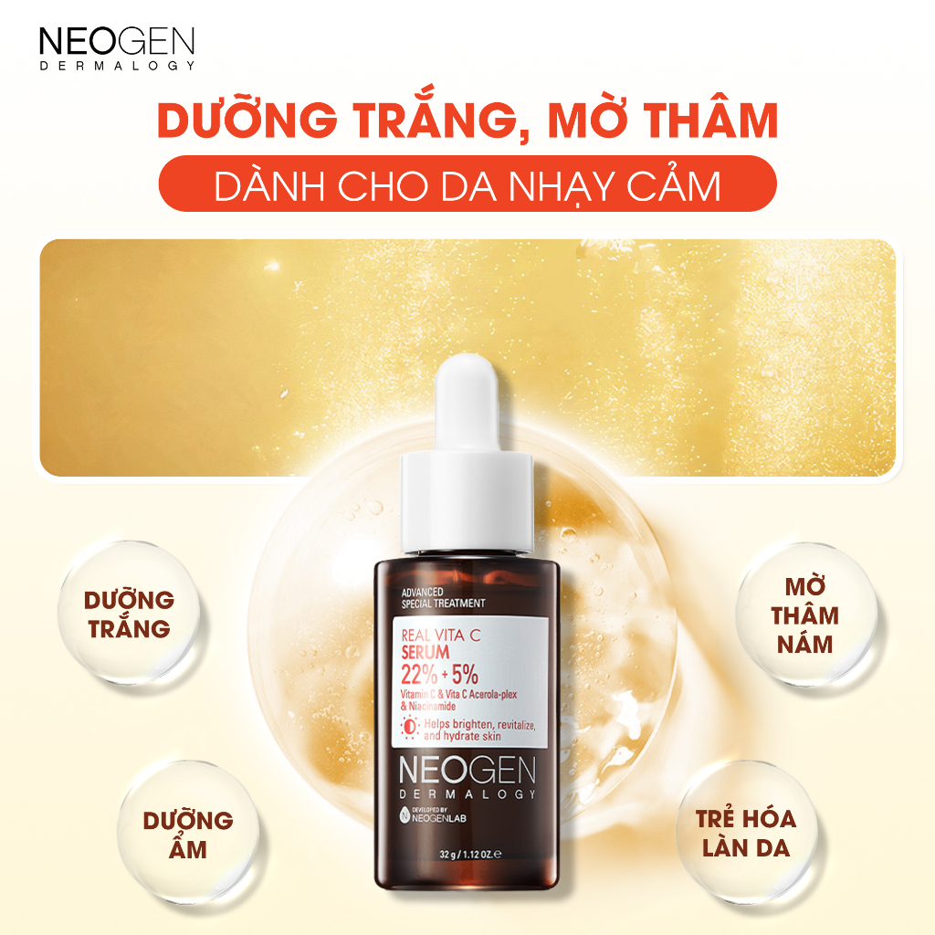 Siêu Tinh Chất Mờ Thâm Dưỡng Trắng Vitamin C SAP 22% Neogen Dermalogy Real Vita C Serum 32ml