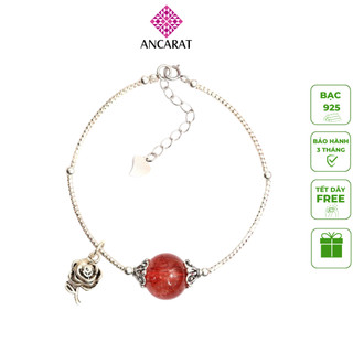 Vòng tay đá ưu linh đỏ phong thủy thiết kế phối bạc - ANCARAT
