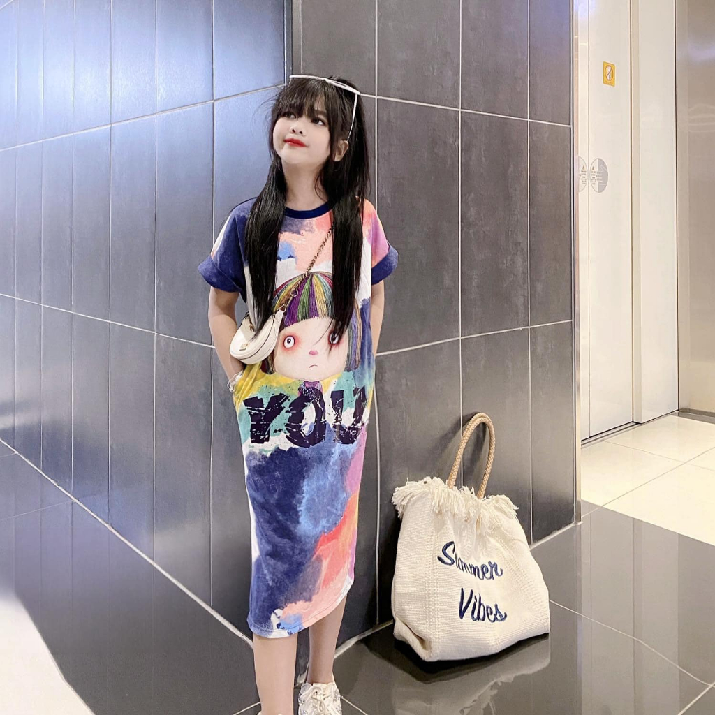 Váy loang xuông in hình cô gái cho bé từ 20-42kg