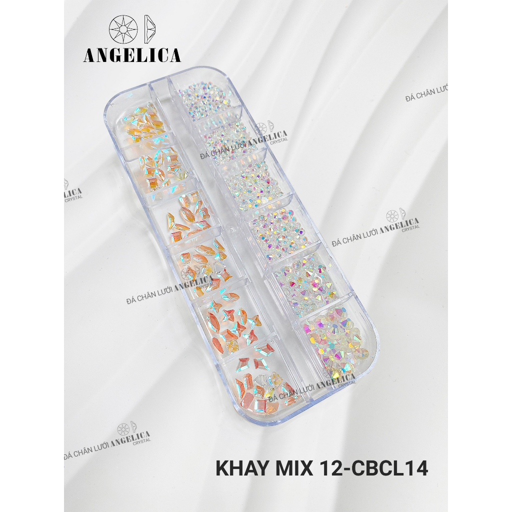 Khay 520v Đá Chân Lưới Mix Đá Chân Bằng Đính Nail Trắng Trang Trí Móng ANGELICA CBCL
