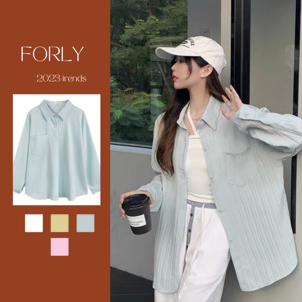 Áo Sơ Mi Đũi Gân Forgirlstudio Dáng Rộng Siêu Mát Chất Liệu Dày Dặn Phong Cách Hàn Quốc Fg005