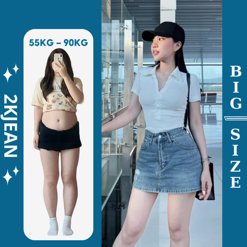 Chân váy Jean Bigsize từ 55-85kg phối rách nhẹ dáng chữ a cạp cao cho nữ đi chơi đi biển 2kjean Ms2000