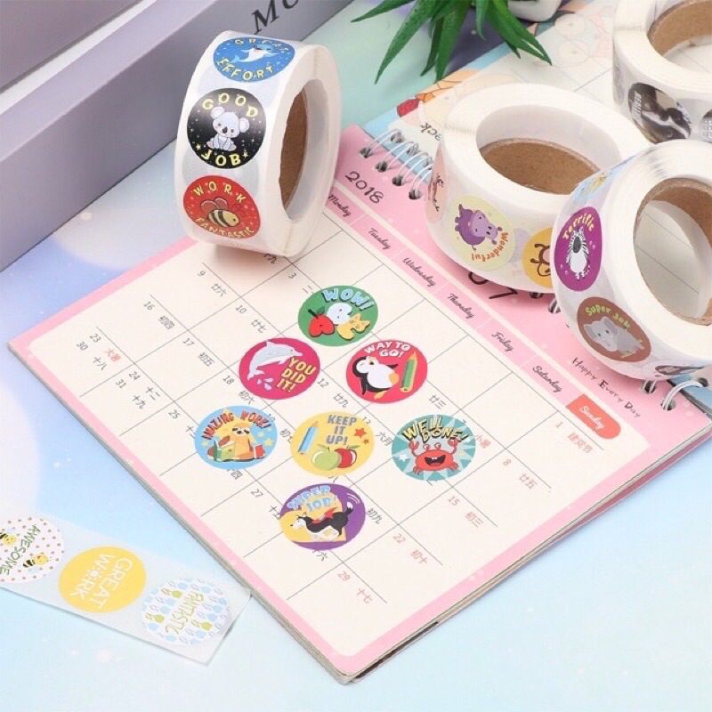 Cuộn 500 Sticker decal hình dán khen thưởng kích thước 1 ink