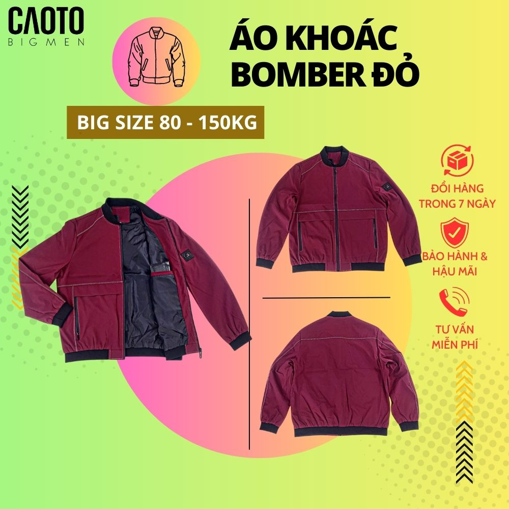 Áo Khoác Bomber Đỏ Trơn Big Size 6XL 7XL 8XL 9XL 10XL