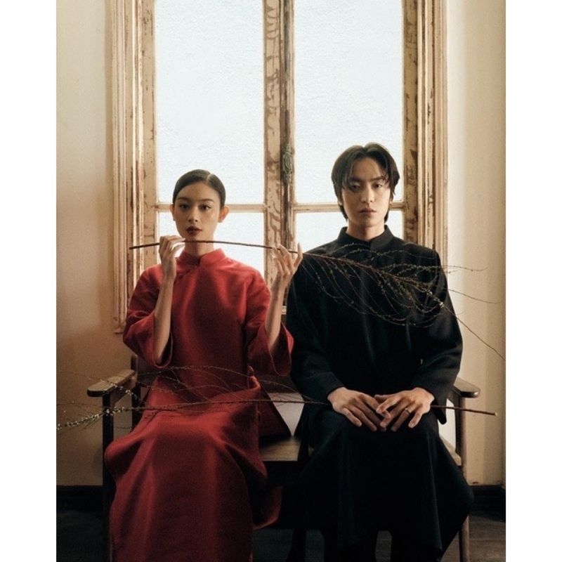 Áo dài đỏ nữ form rộng tafta- áo dài nam form dài
nữ tafta đô tươi