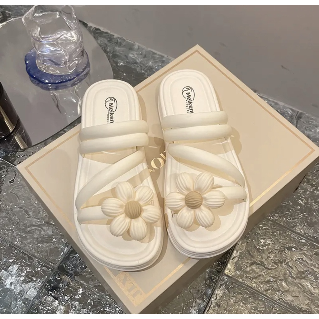 Dép Nữ Đính Hoa Quai Dây Mẫu Mới Trẻ Trung Dép Cún Xinh Dễ Thương MS628