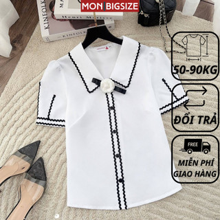 Áo bigsize nữ kiểu cổ bèo viền nơ chất cotton lạnh dự tiệc đi chơi MON big size 50 - 90kg