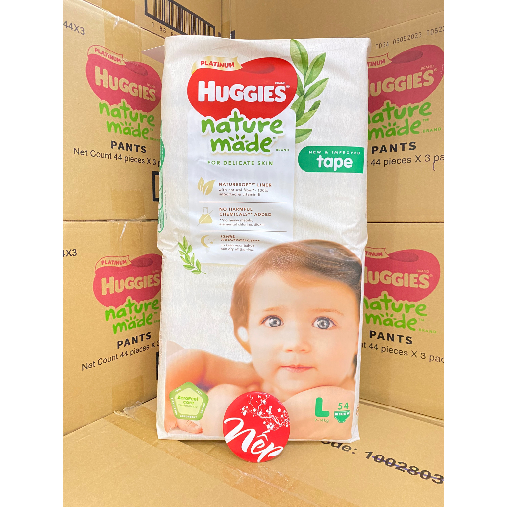 [Qùa 10.10] Bỉm dán/quần siêu cao cấp Huggies Platinum Nature Made - Hàng chính hãng size M58/L44/XL 38/XXL26/S82/NB60