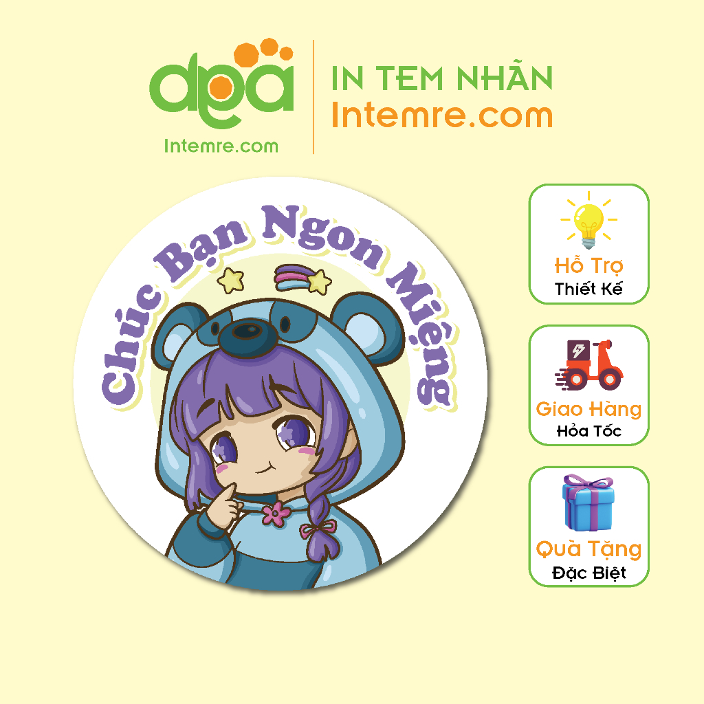 Sẳn 100 Tem Nhãn Giấy Decal Dán Intemre.com Chúc Ngon Miệng - Kt: 3cm - Mẫu 7-15