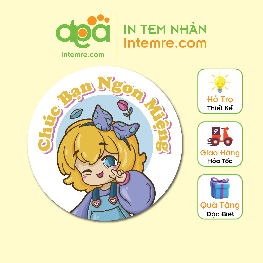 Sẳn 100 Tem Nhãn Giấy Decal Dán Intemre.com Chúc Ngon Miệng - Kt: 3cm - Mẫu 7-15